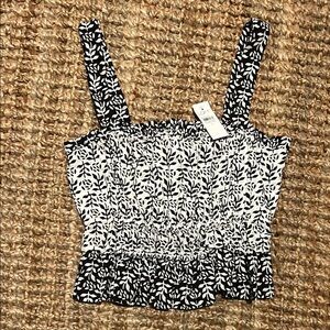 LOFT Black and White Smocked Fitted Tank Top